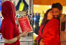 Photo of शादी का कार्ड लेकर भगवान का आशीर्वाद लेने काशी विश्वनाथ पहुंचीं आरती सिंह, लाल जोड़े में नजर आई एक्ट्रेस…
