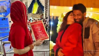 Photo of शादी का कार्ड लेकर भगवान का आशीर्वाद लेने काशी विश्वनाथ पहुंचीं आरती सिंह, लाल जोड़े में नजर आई एक्ट्रेस…