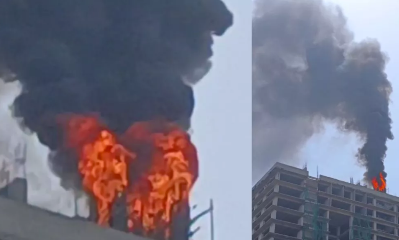 Photo of नोएडा  सेक्टर 62 में निर्माणाधीन इमारत के टॉप फ्लोर पर लगी भीषण आग, वीडियो आई सामने