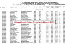 Photo of उत्तराखंड पुलिस कॉन्स्टेबल रिजल्ट जारी, 2545 अभ्यर्थी सफल, DV टेस्ट 12 जनवरी को